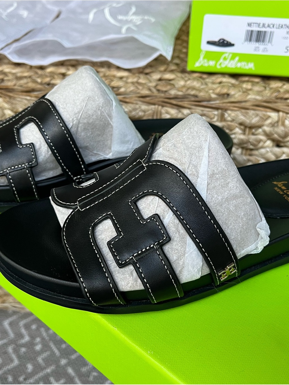 Sam Edelman Black Leather Nettie Slide Sandals